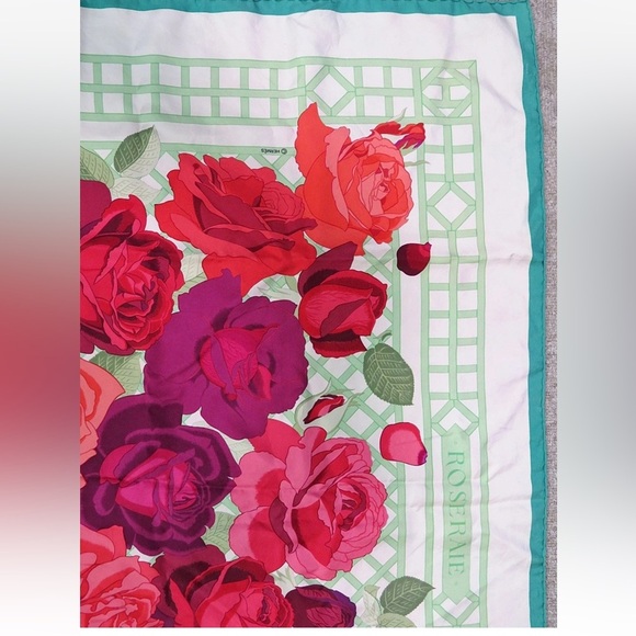 Hermes Floral Silk Scarf in Red and Green - Picture 3 of 11